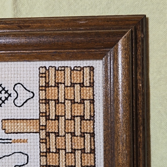 Cross-stitch Country Theme Picture Wall Hanging Cat Primitive Folk Art Rustic - Picture 9 of 17